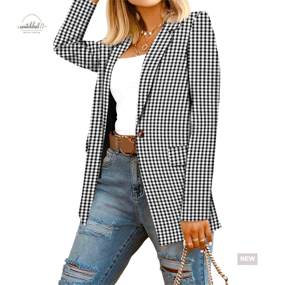 Women's Professional Blazer with Pockets, Lined Work Jacket